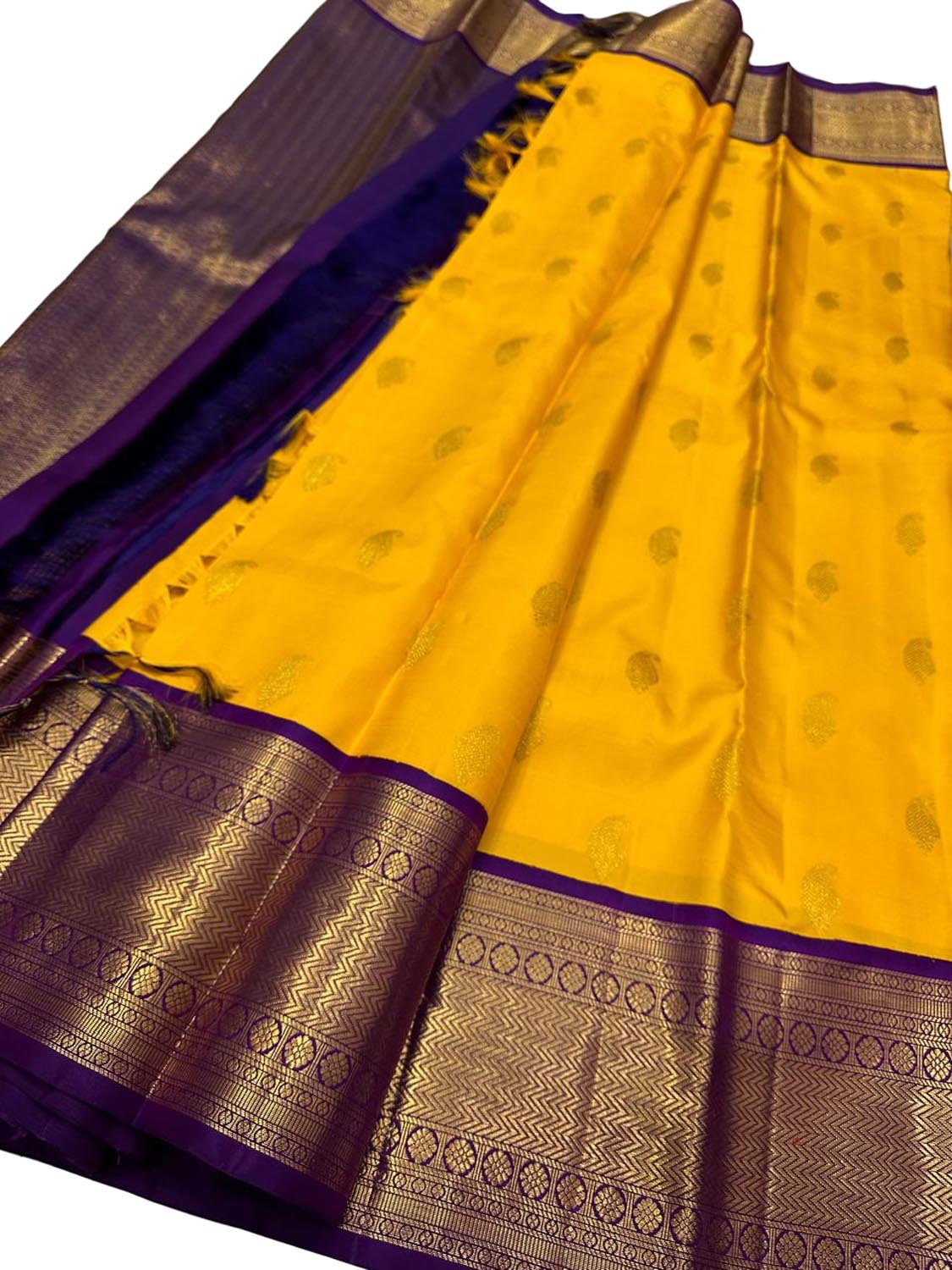 Golden Glow: Yellow Kanjeevaram Pure Silk Saree - Luxurion World