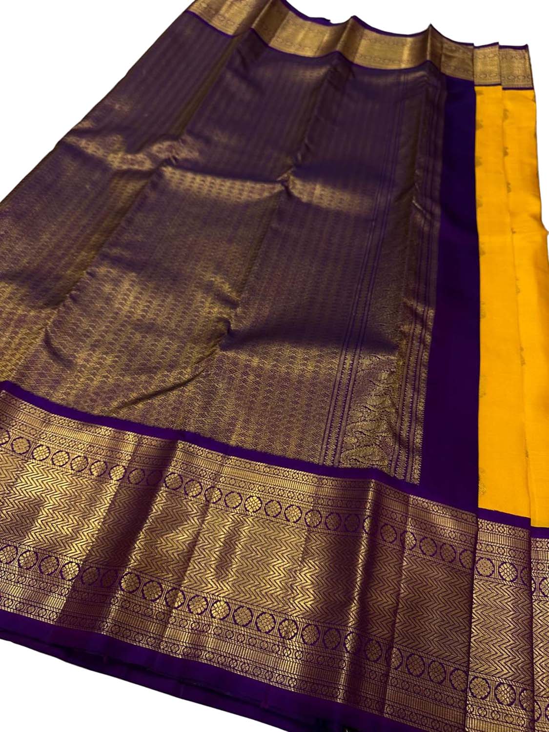 Golden Glow: Yellow Kanjeevaram Pure Silk Saree - Luxurion World