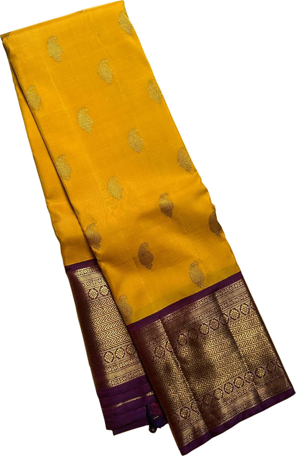 Golden Glow: Yellow Kanjeevaram Pure Silk Saree - Luxurion World