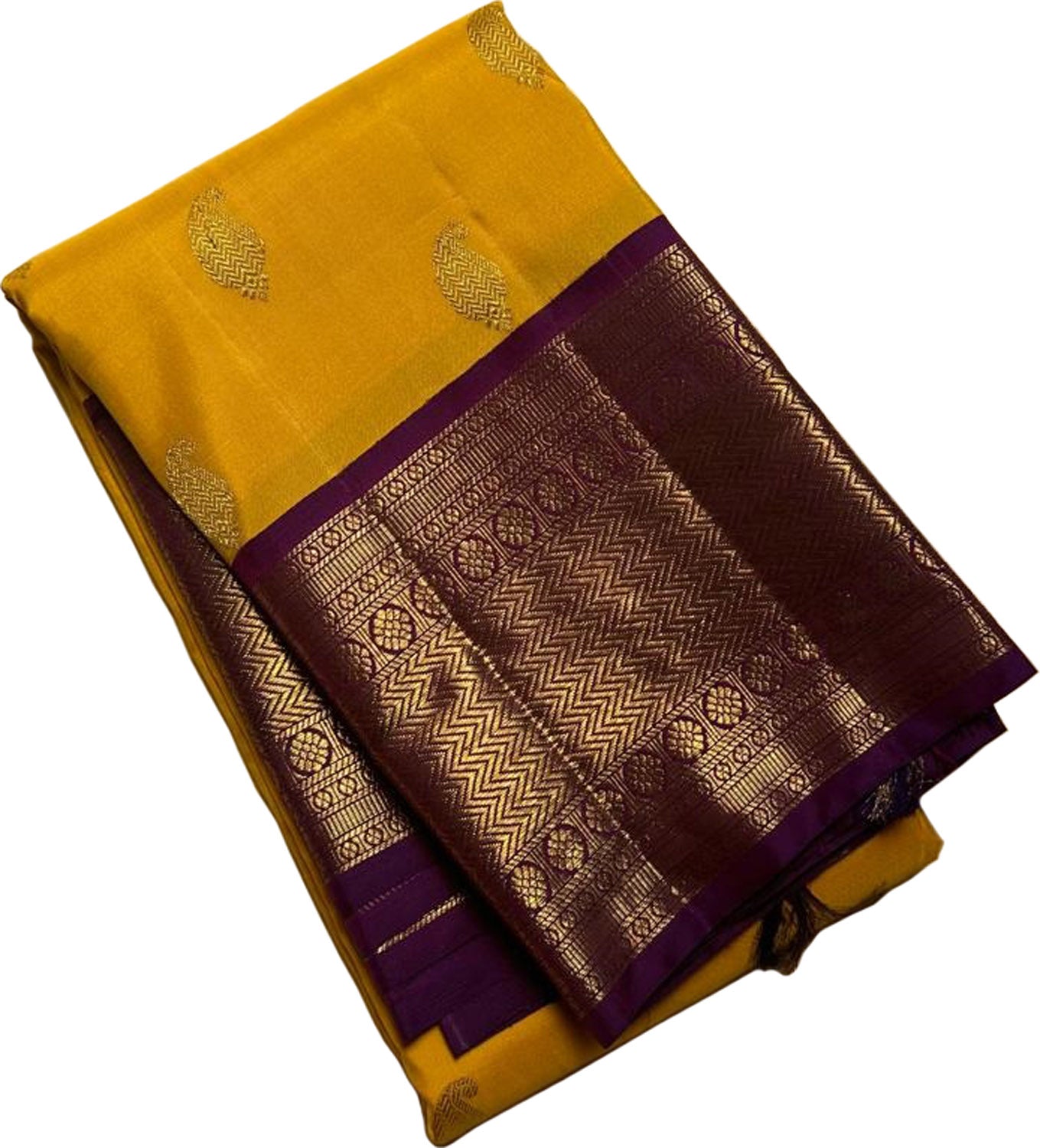 Golden Glow: Yellow Kanjeevaram Pure Silk Saree - Luxurion World
