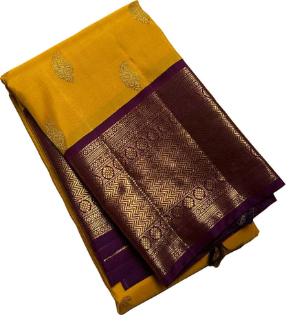 Golden Glow: Yellow Kanjeevaram Pure Silk Saree - Luxurion World