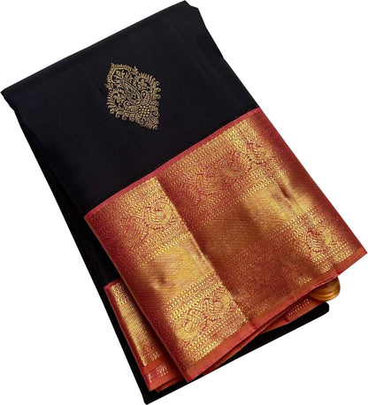 Exquisite Black Kanjeevaram Handloom Silk Saree - Luxurion World