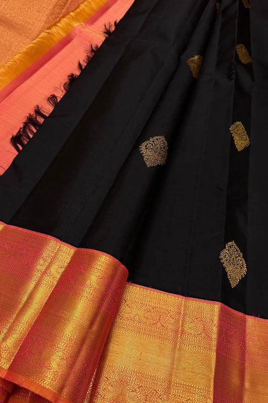 Exquisite Black Kanjeevaram Handloom Silk Saree - Luxurion World