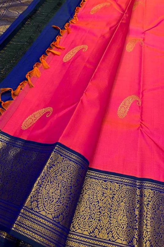 Exquisite Pink Kanjeevaram Handloom Silk Saree - Luxurion World