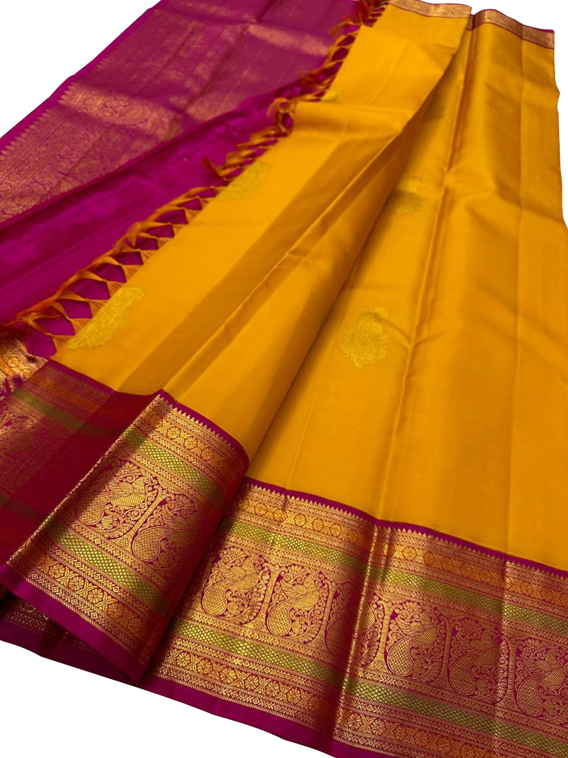 Golden Glow: Yellow Kanjeevaram Pure Silk Saree - Luxurion World