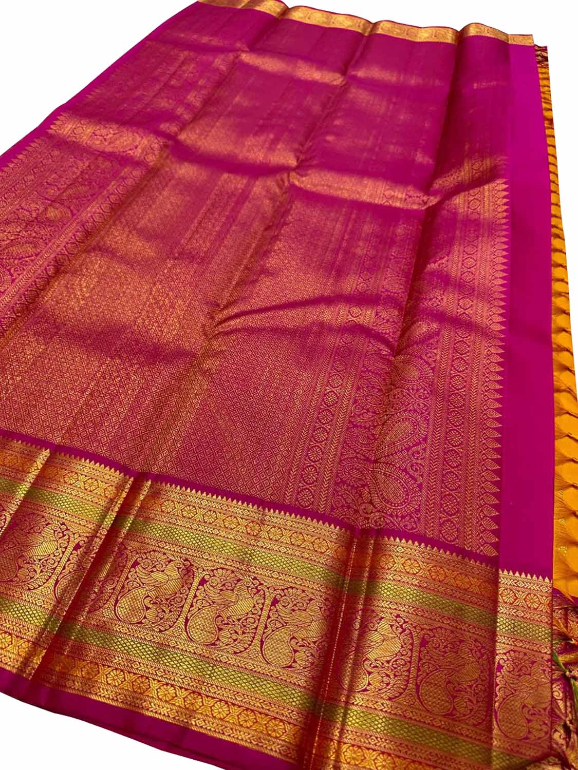 Golden Glow: Yellow Kanjeevaram Pure Silk Saree - Luxurion World