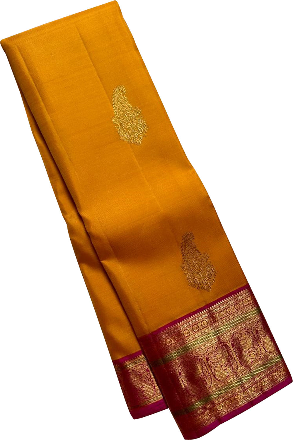 Golden Glow: Yellow Kanjeevaram Pure Silk Saree - Luxurion World