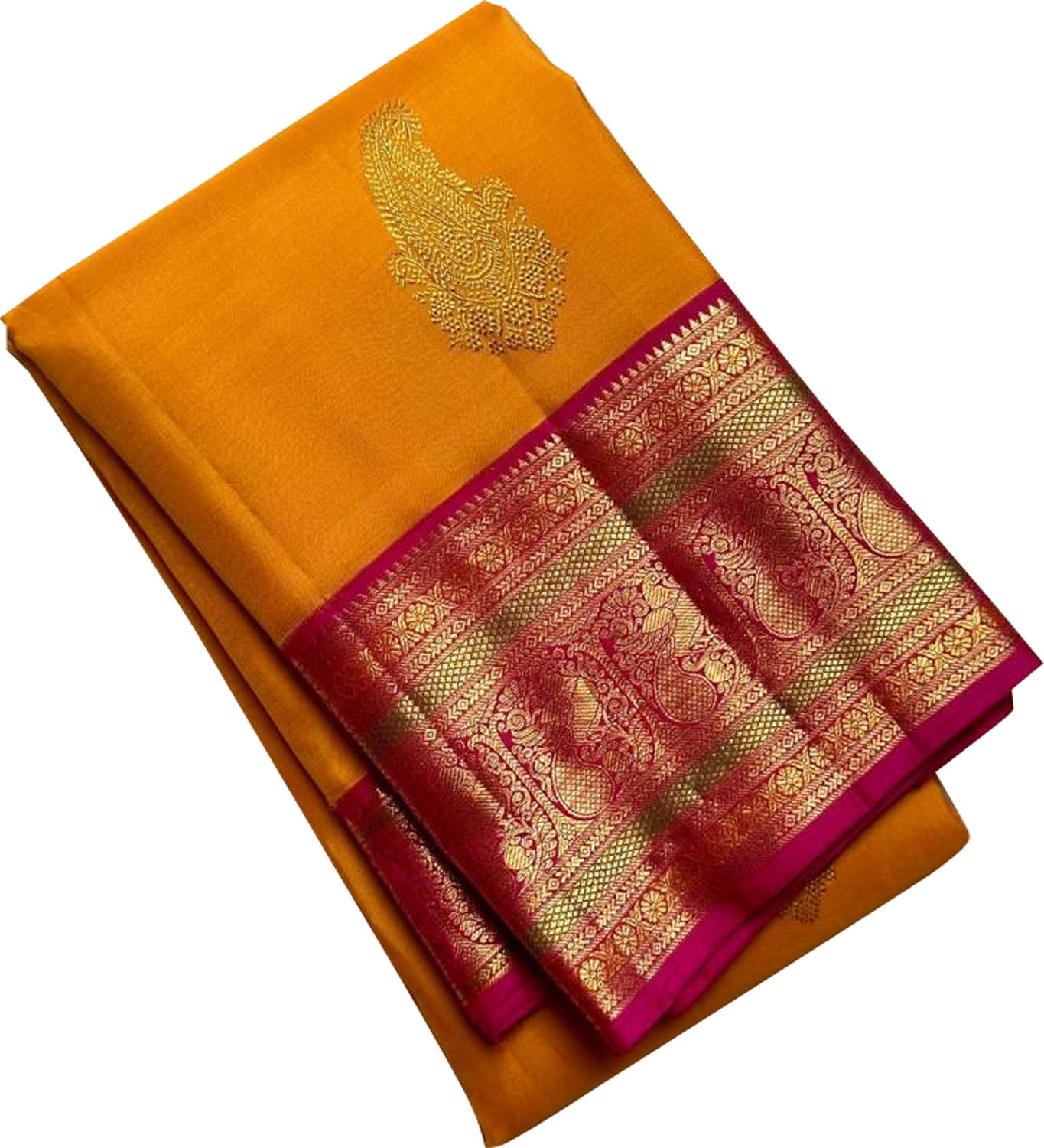 Golden Glow: Yellow Kanjeevaram Pure Silk Saree - Luxurion World