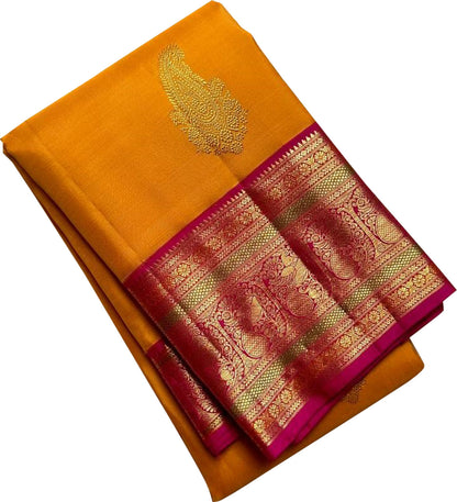 Golden Glow: Yellow Kanjeevaram Pure Silk Saree - Luxurion World