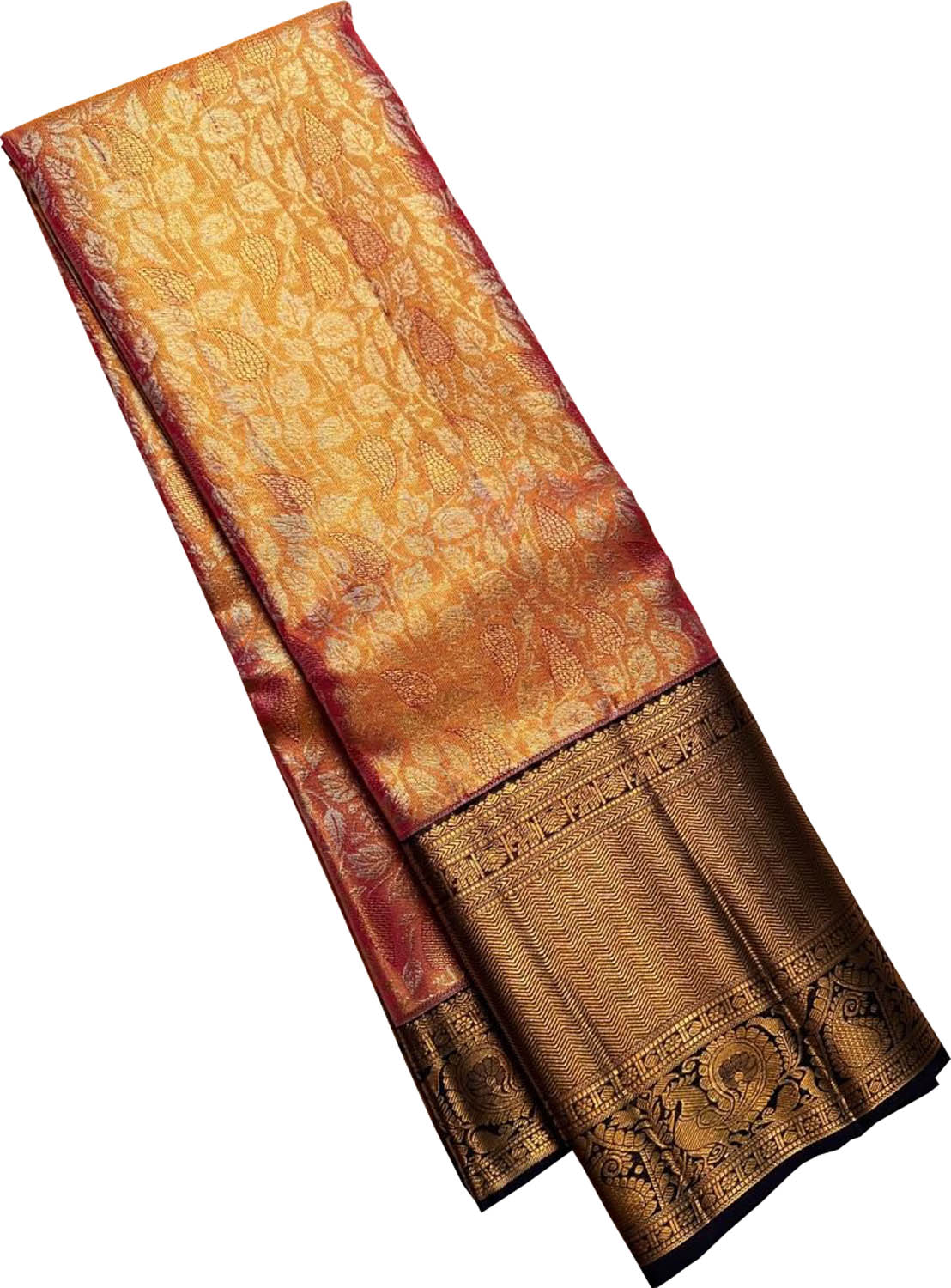 Orange Kanjeevaram Handloom Silk Saree - Pure Elegance - Luxurion World