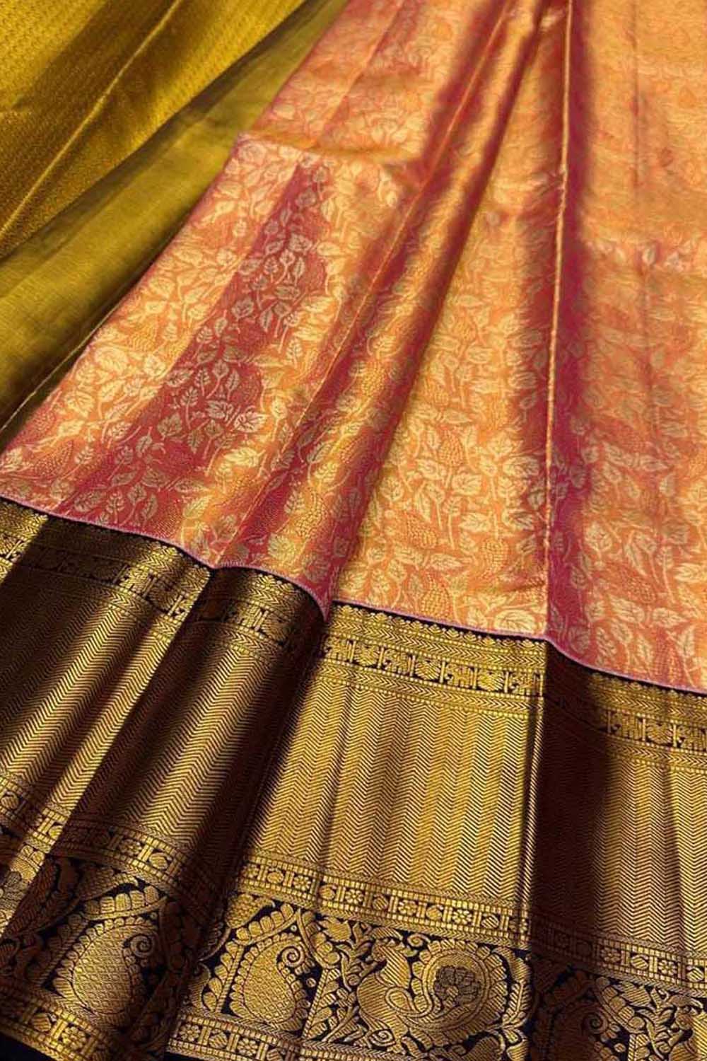 Orange Kanjeevaram Handloom Silk Saree - Pure Elegance - Luxurion World