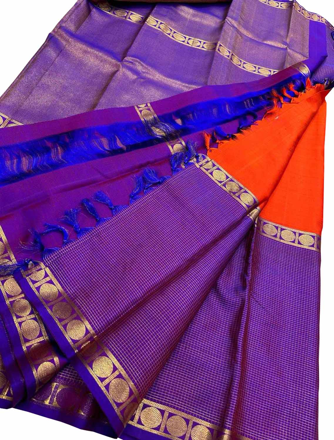 Orange Kanjeevaram Silk Saree: Handloom Elegance - Luxurion World