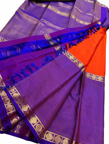 Orange Kanjeevaram Silk Saree: Handloom Elegance - Luxurion World
