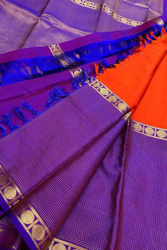 Orange Kanjeevaram Silk Saree: Handloom Elegance - Luxurion World