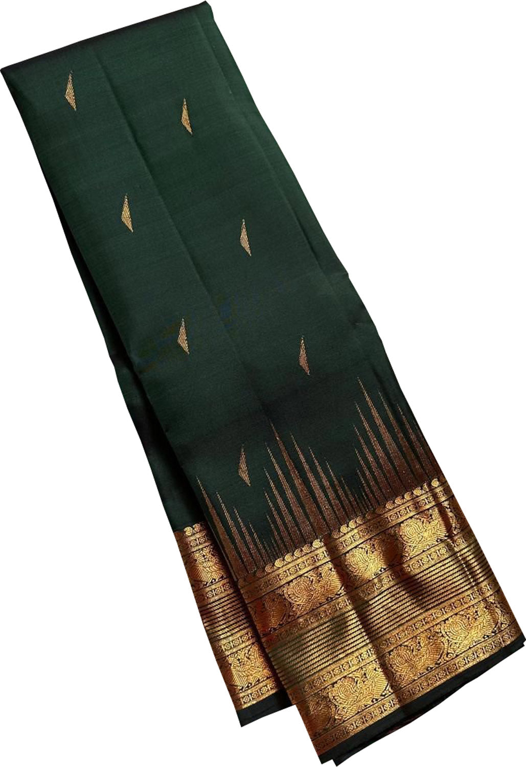 Emerald Elegance: Green Kanjeevaram Handloom Silk Saree - Luxurion World
