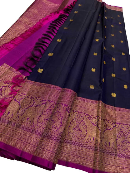Royal Blue Kanjeevaram Silk Saree - Handloom Pure Elegance - Luxurion World