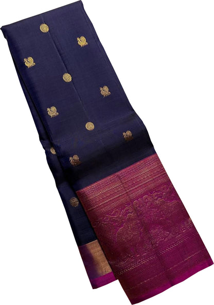 Royal Blue Kanjeevaram Silk Saree - Handloom Pure Elegance - Luxurion World