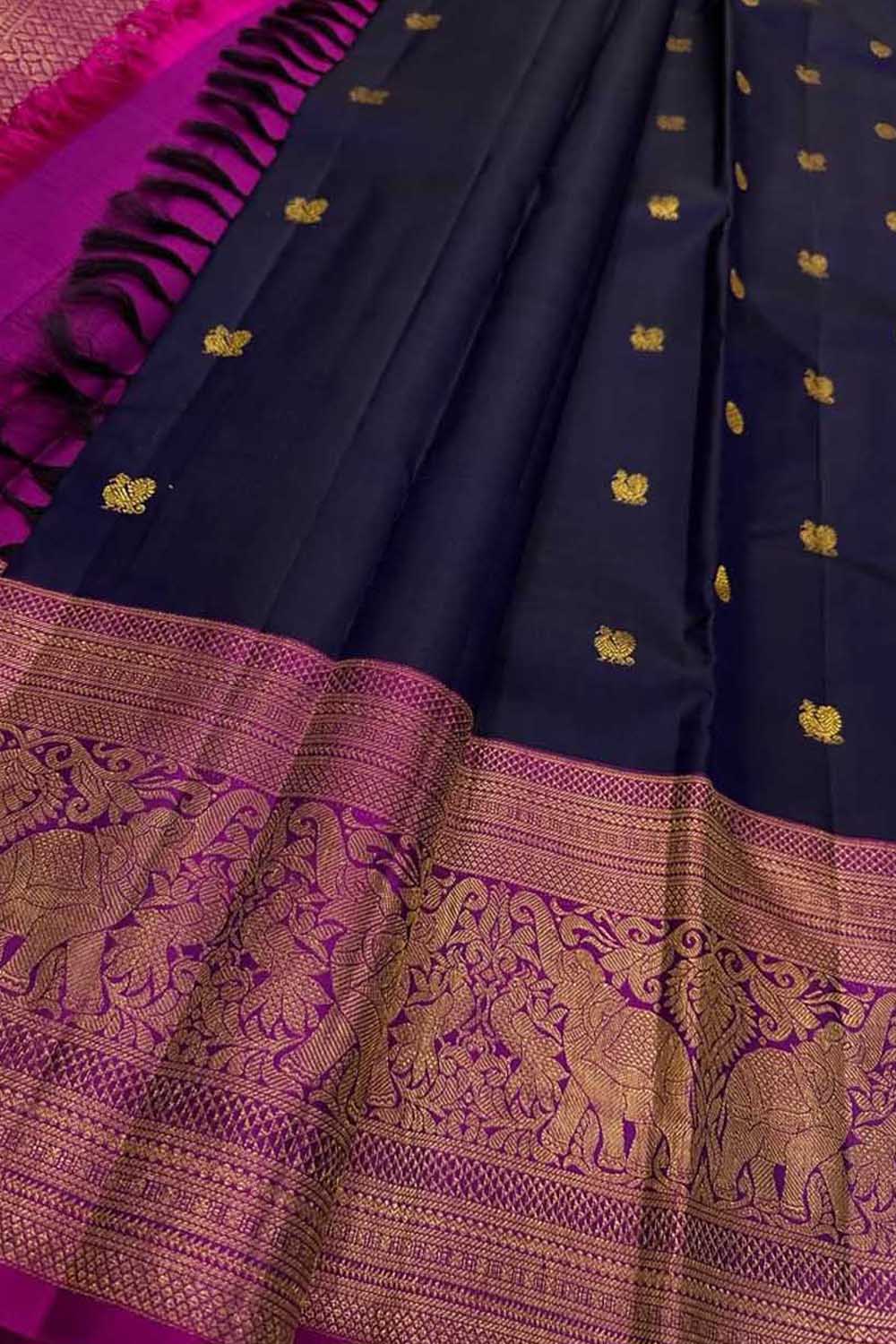 Royal Blue Kanjeevaram Silk Saree - Handloom Pure Elegance - Luxurion World