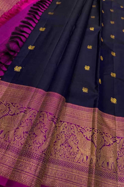 Royal Blue Kanjeevaram Silk Saree - Handloom Pure Elegance - Luxurion World