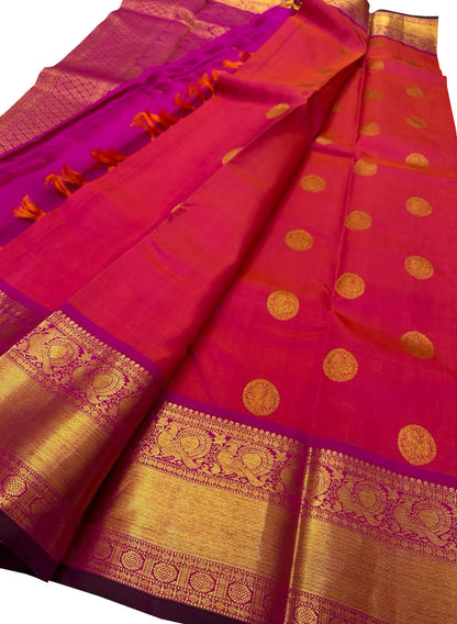 Exquisite Pink Kanjeevaram Handloom Silk Saree - Luxurion World