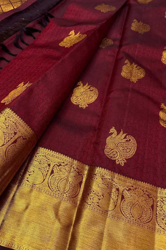 Exquisite Maroon Kanjeevaram Silk Saree - Luxurion World