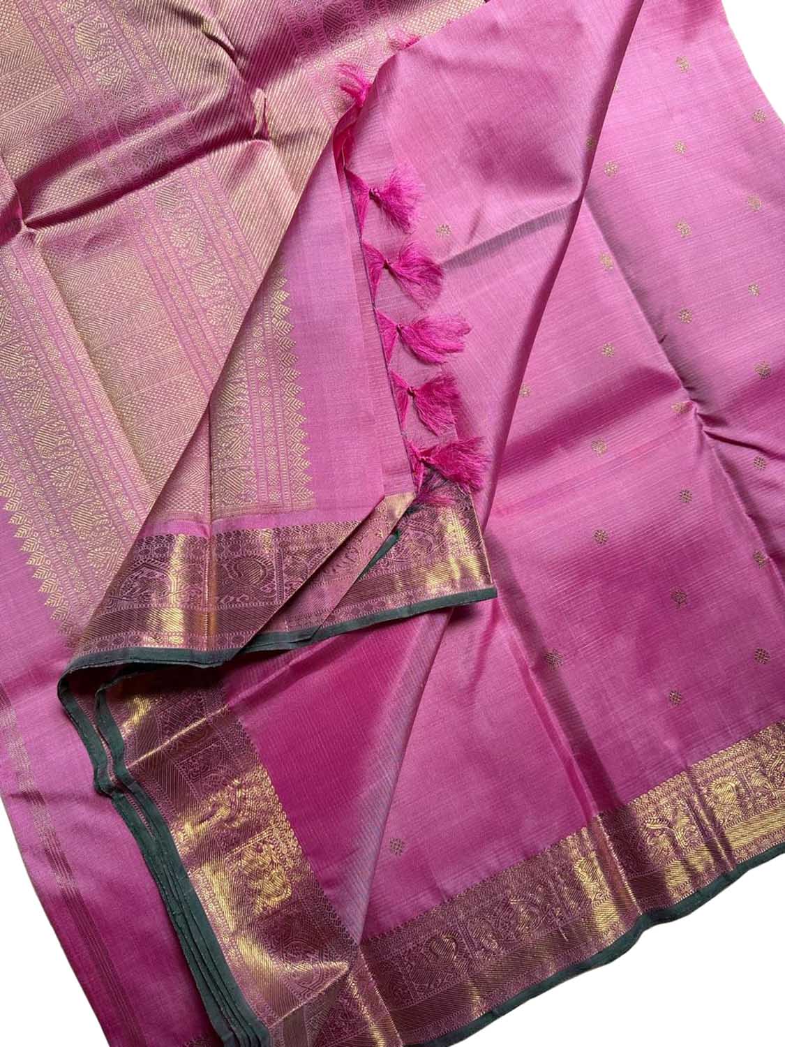 Exquisite Pink Kanjeevaram Handloom Silk Saree - Luxurion World