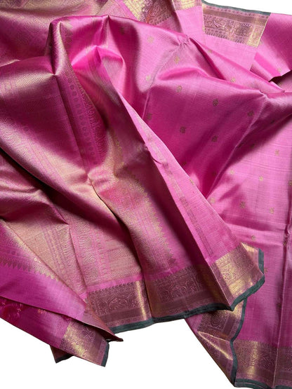 Exquisite Pink Kanjeevaram Handloom Silk Saree - Luxurion World