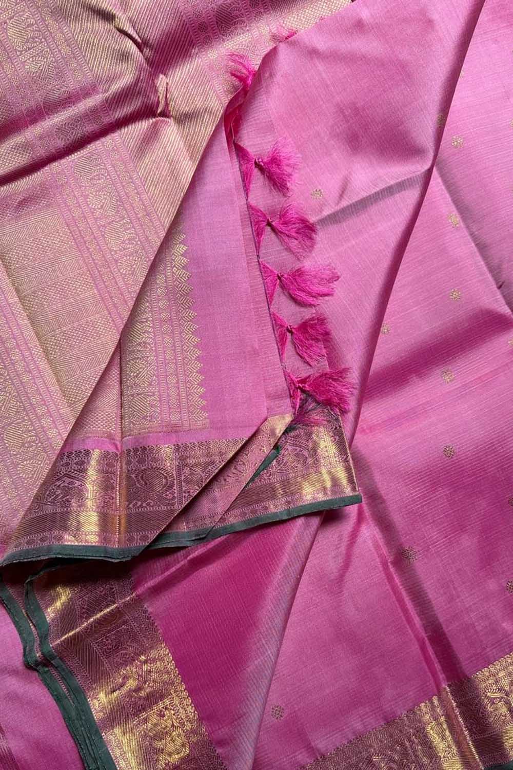 Exquisite Pink Kanjeevaram Handloom Silk Saree - Luxurion World