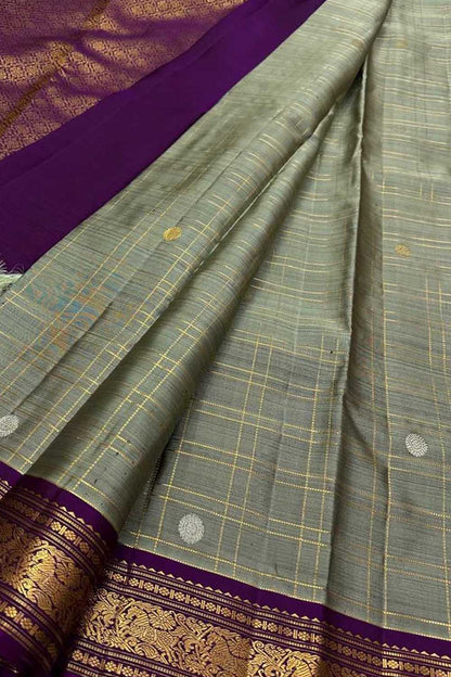 Exquisite Grey Kanjeevaram Pure Silk Saree - Handloom Beauty - Luxurion World