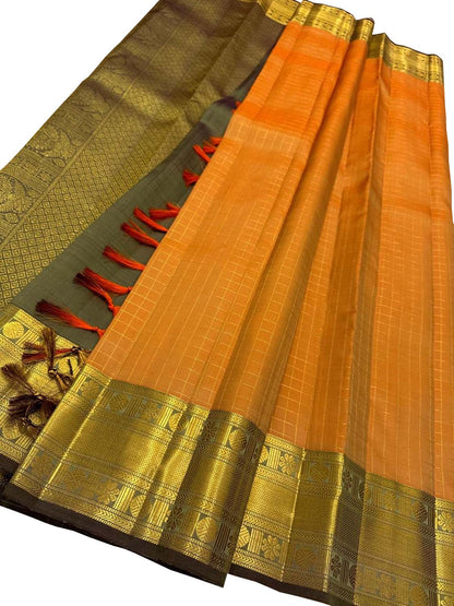 Exquisite Yellow Kanjeevaram Pure Silk Saree - Handloom Beauty - Luxurion World