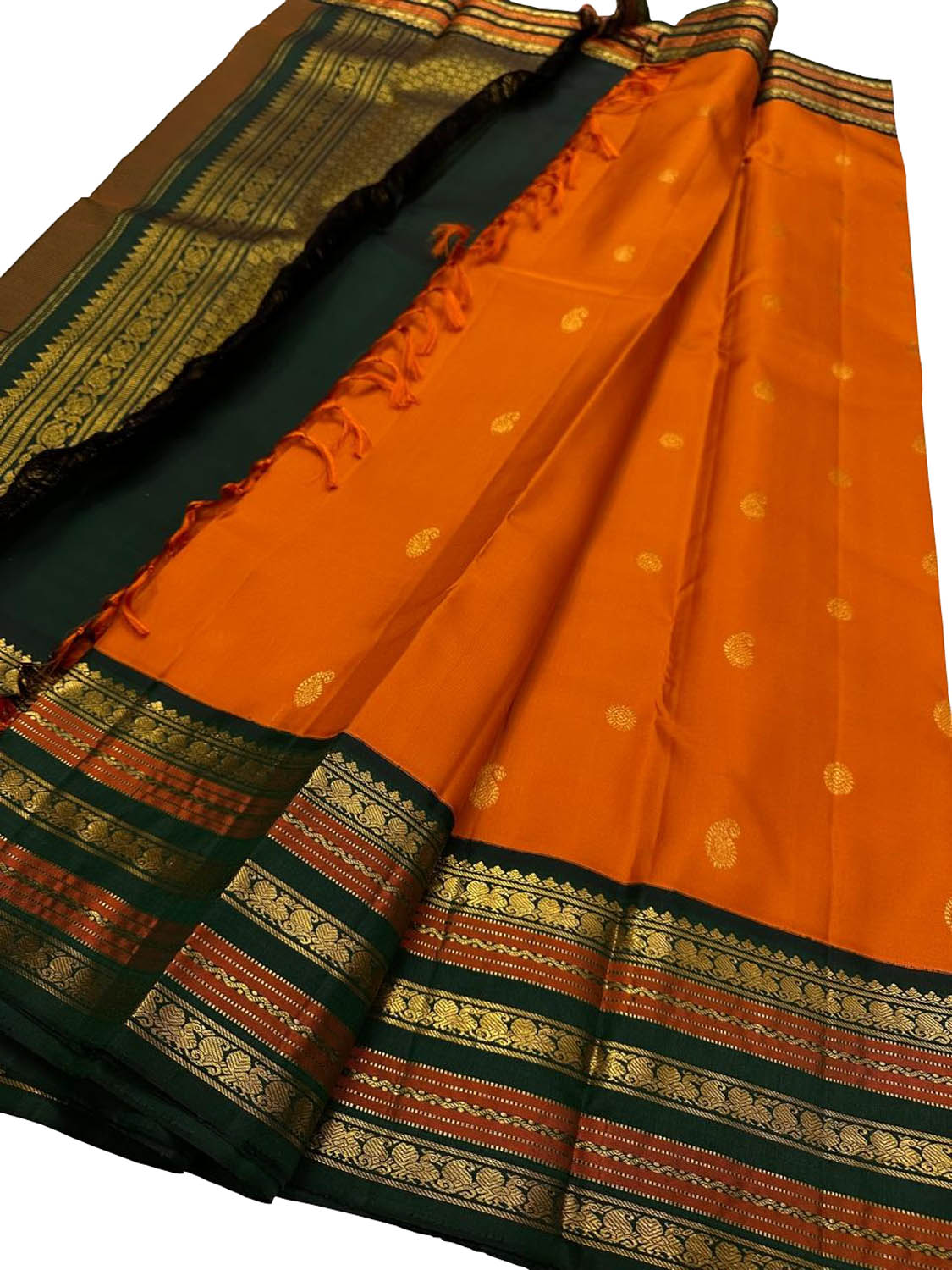 Orange Kanjeevaram Handloom Silk Saree - Luxurion World