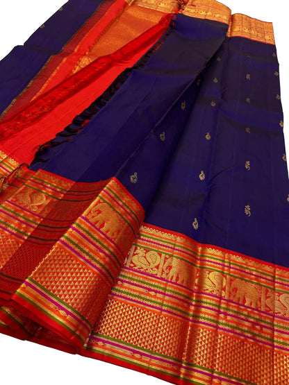 Royal Blue Kanjeevaram Silk Saree - Handloom Pure Elegance - Luxurion World