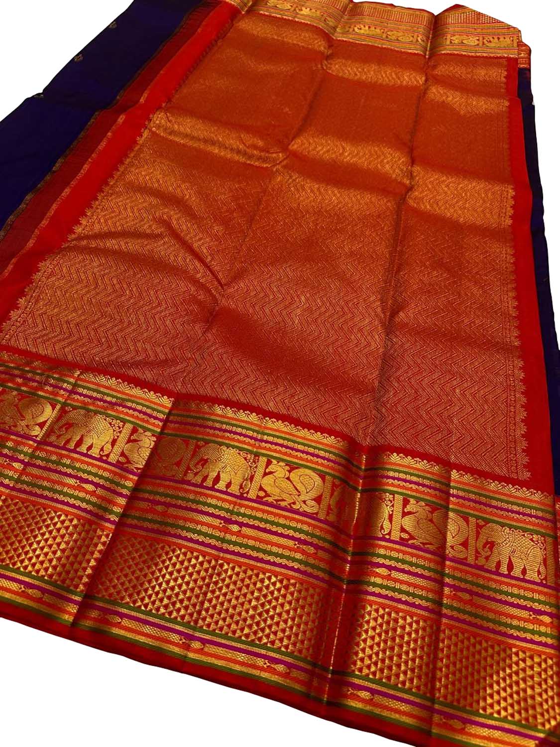 Royal Blue Kanjeevaram Silk Saree - Handloom Pure Elegance - Luxurion World
