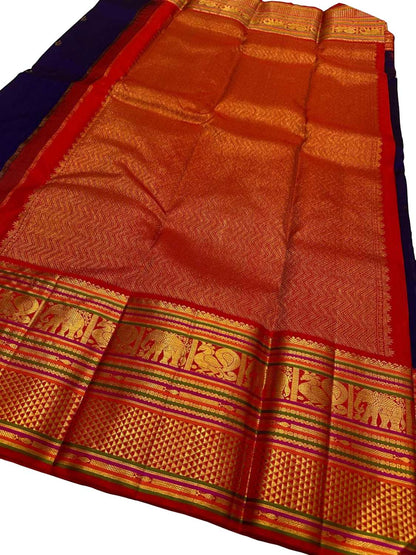 Royal Blue Kanjeevaram Silk Saree - Handloom Pure Elegance - Luxurion World
