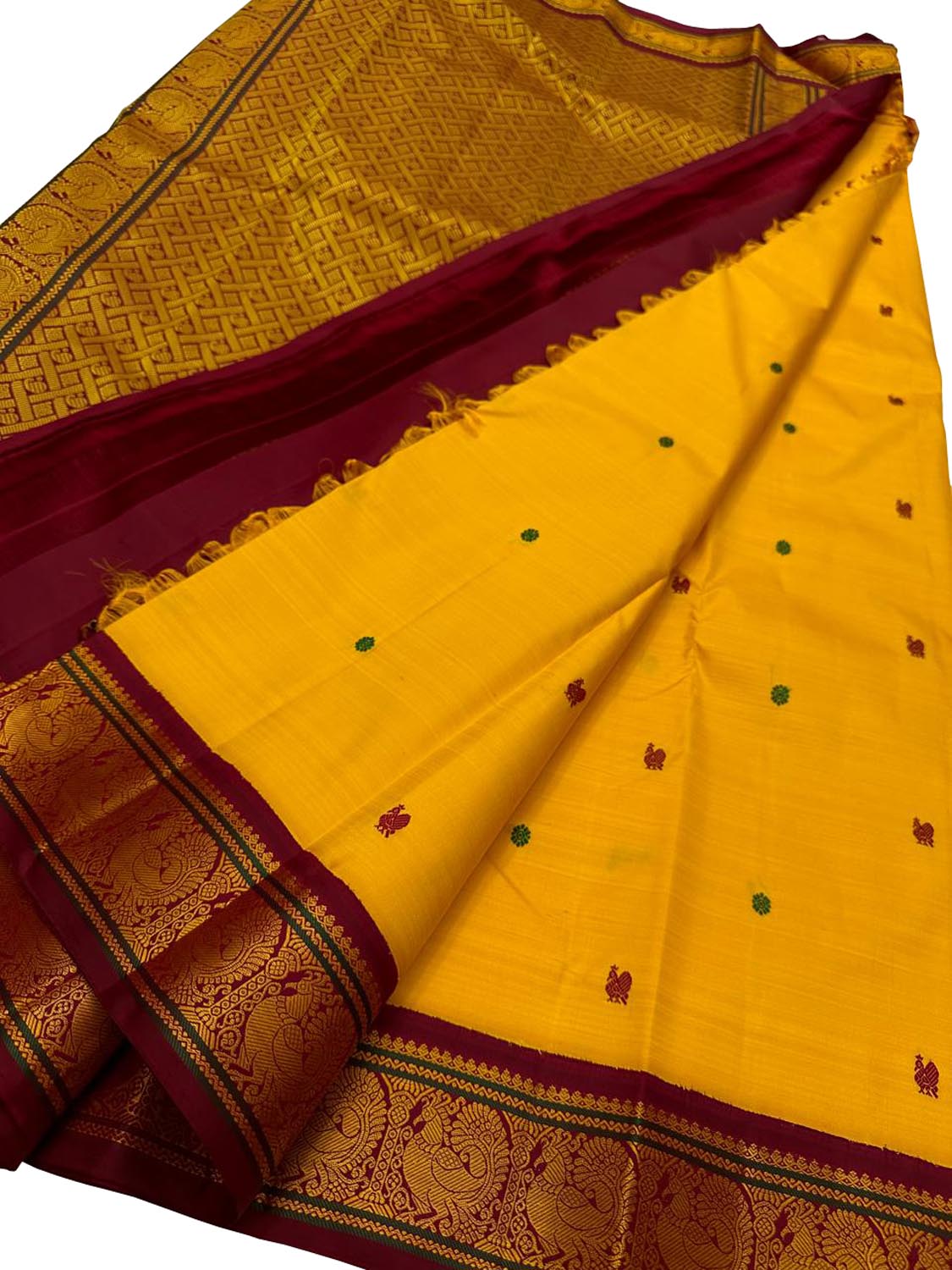 Golden Glow: Yellow Kanjeevaram Pure Silk Saree - Luxurion World