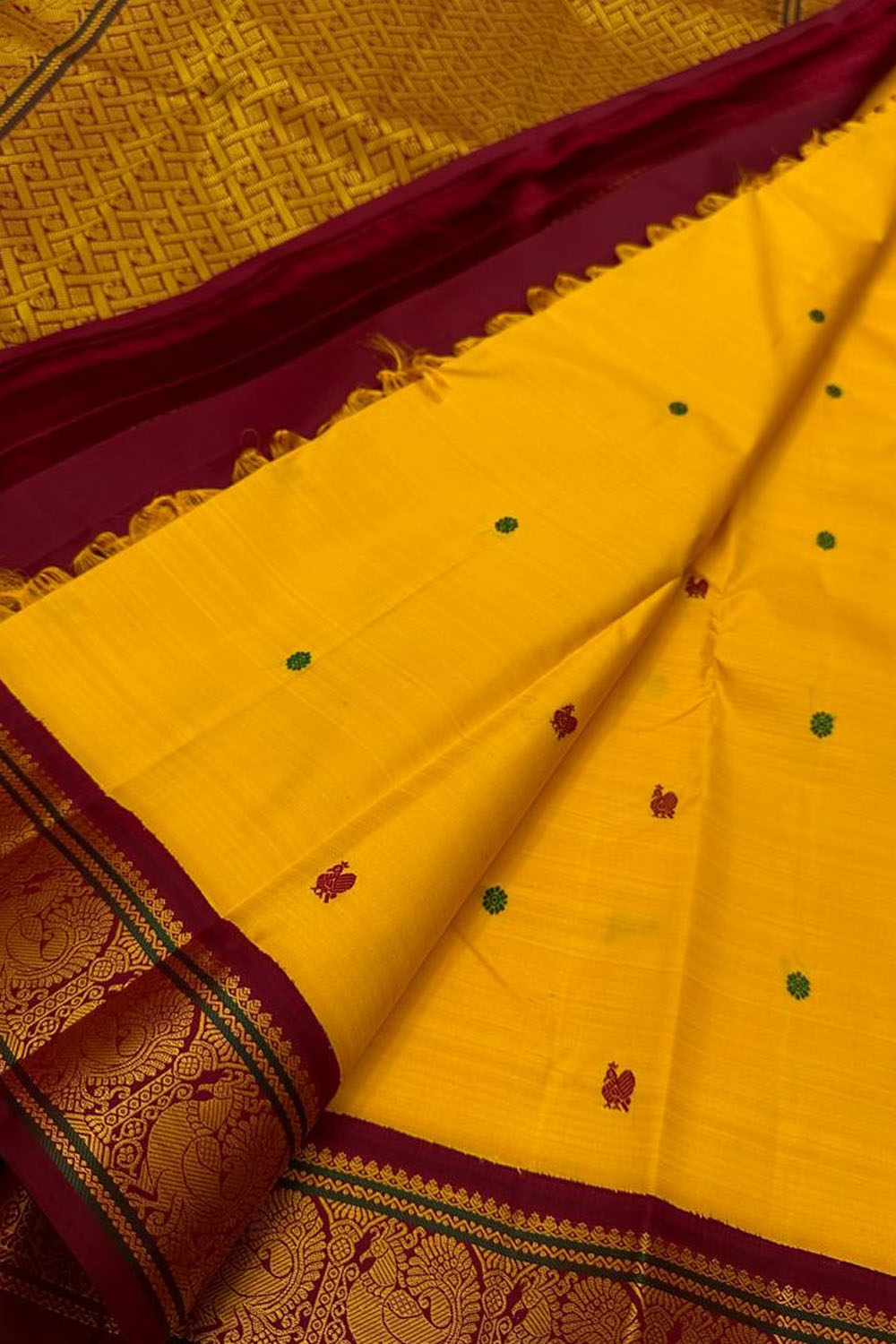 Golden Glow: Yellow Kanjeevaram Pure Silk Saree - Luxurion World