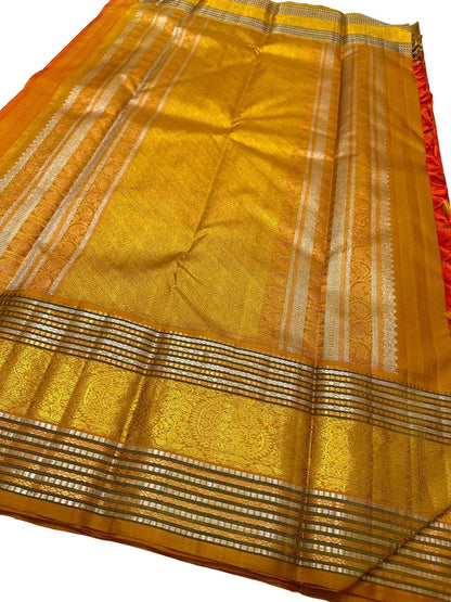Exquisite Orange Kanjeevaram Handloom Pure Silk Saree - Luxurion World