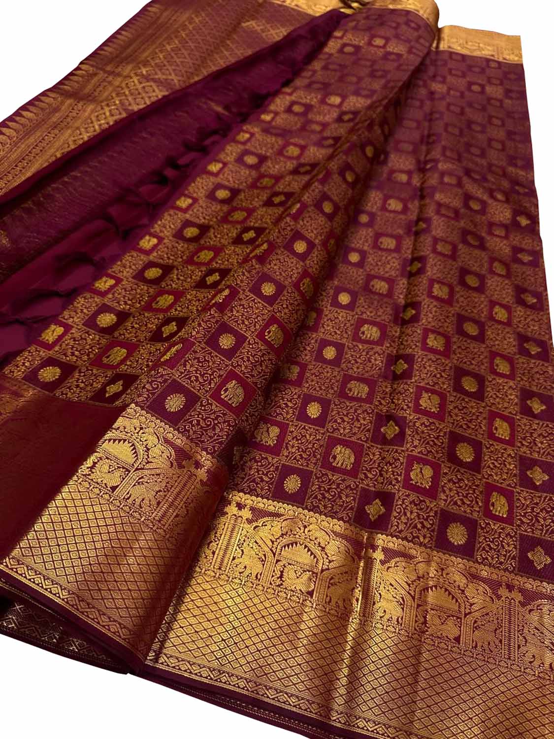 Exquisite Maroon Kanjeevaram Silk Saree - Handloom Perfection - Luxurion World