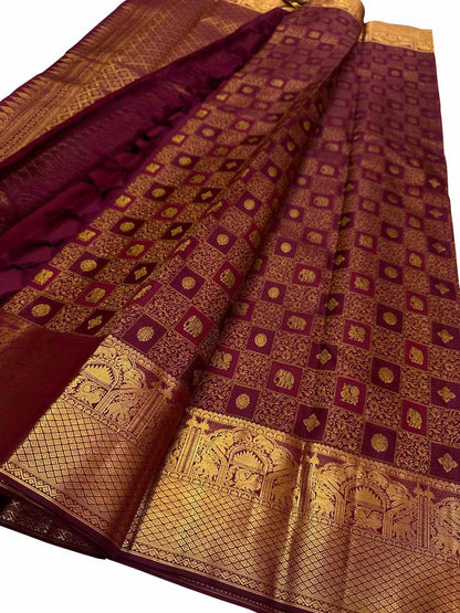 Exquisite Maroon Kanjeevaram Silk Saree - Handloom Perfection - Luxurion World
