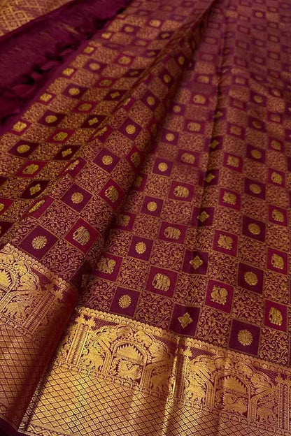 Exquisite Maroon Kanjeevaram Silk Saree - Handloom Perfection - Luxurion World