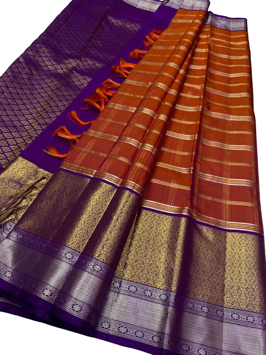 Orange Kanjeevaram Handloom Silk Saree - Pure Elegance - Luxurion World
