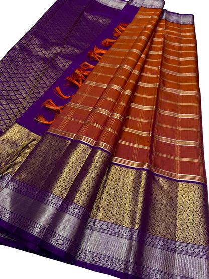 Orange Kanjeevaram Handloom Silk Saree - Pure Elegance - Luxurion World