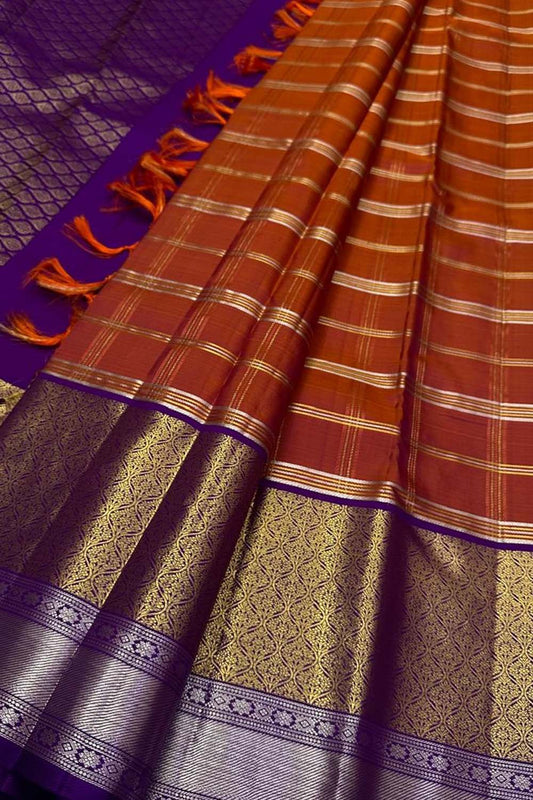 Orange Kanjeevaram Handloom Silk Saree - Pure Elegance - Luxurion World