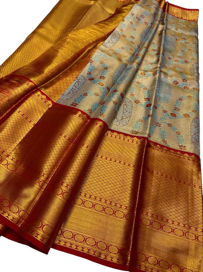 Exquisite Grey Kanjeevaram Silk Saree - Handloom Beauty - Luxurion World