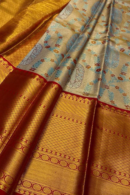 Exquisite Grey Kanjeevaram Silk Saree - Handloom Beauty - Luxurion World