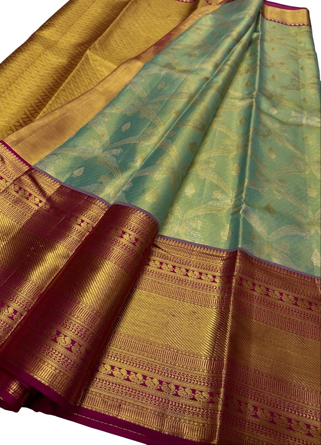 Royal Blue Silk Saree with Kanjeevaram Handloom Design - Luxurion World