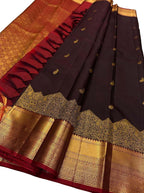 Exquisite Brown Kanjeevaram Silk Saree - Handloom Beauty - Luxurion World