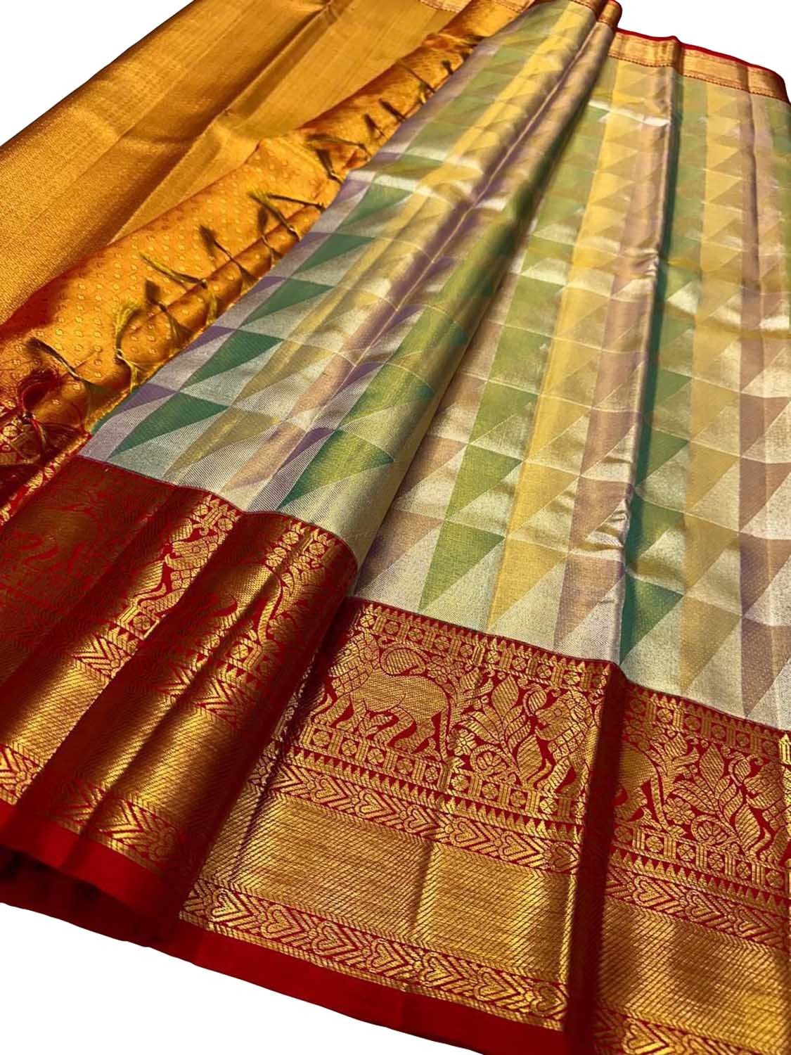 Vibrant Kanjeevaram Silk Saree in Multicolor - Luxurion World