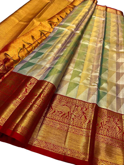 Vibrant Kanjeevaram Silk Saree in Multicolor - Luxurion World