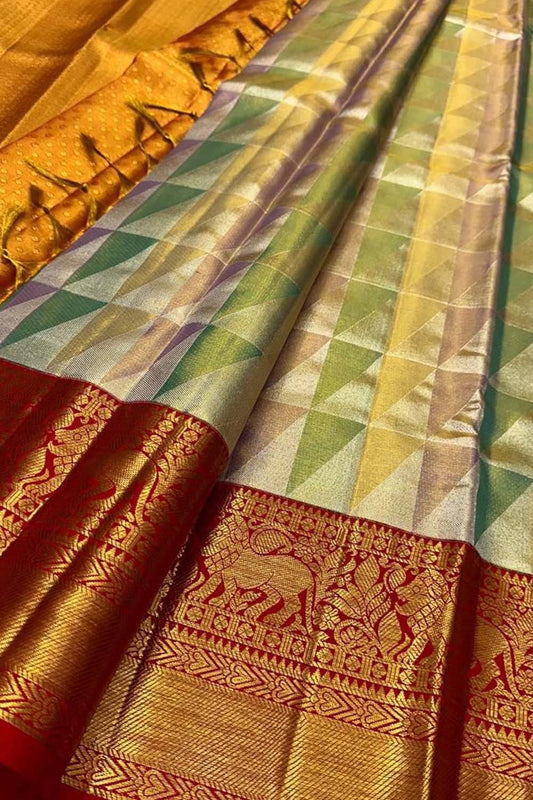 Vibrant Kanjeevaram Silk Saree in Multicolor - Luxurion World